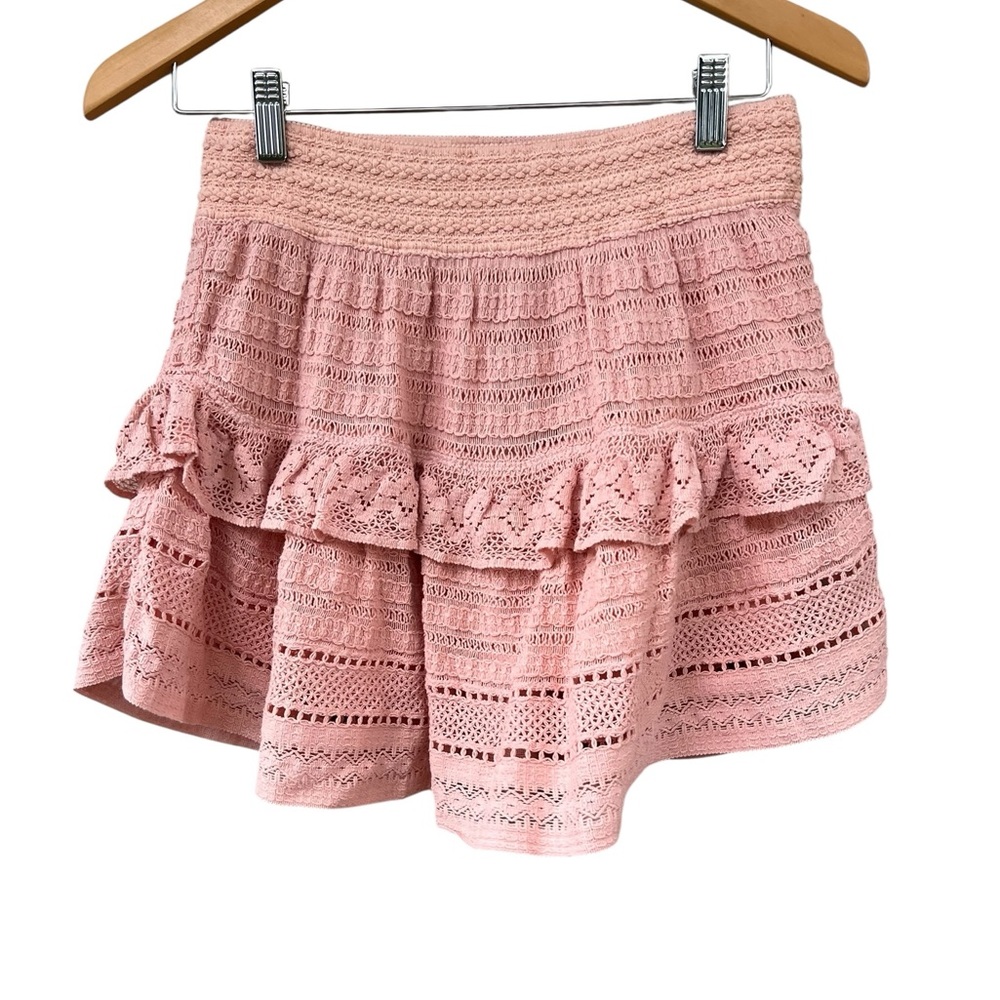 Aerie Pink Cotton Crocheted Tiered Skirt - Light Pink - Size S/P